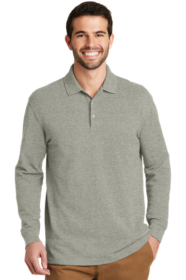 Port Authority K8000LS Mens Wrinkle Resistant Long Sleeve Polo Shirt Heather Oxford Grey Model Front