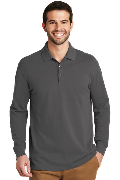 Port Authority K8000LS Mens Wrinkle Resistant Long Sleeve Polo Shirt Sterling Grey Model Front