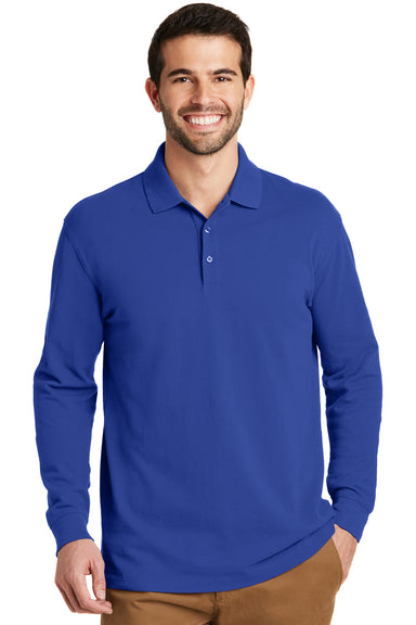 Port Authority K8000LS Mens Wrinkle Resistant Long Sleeve Polo Shirt True Royal Blue Model Front