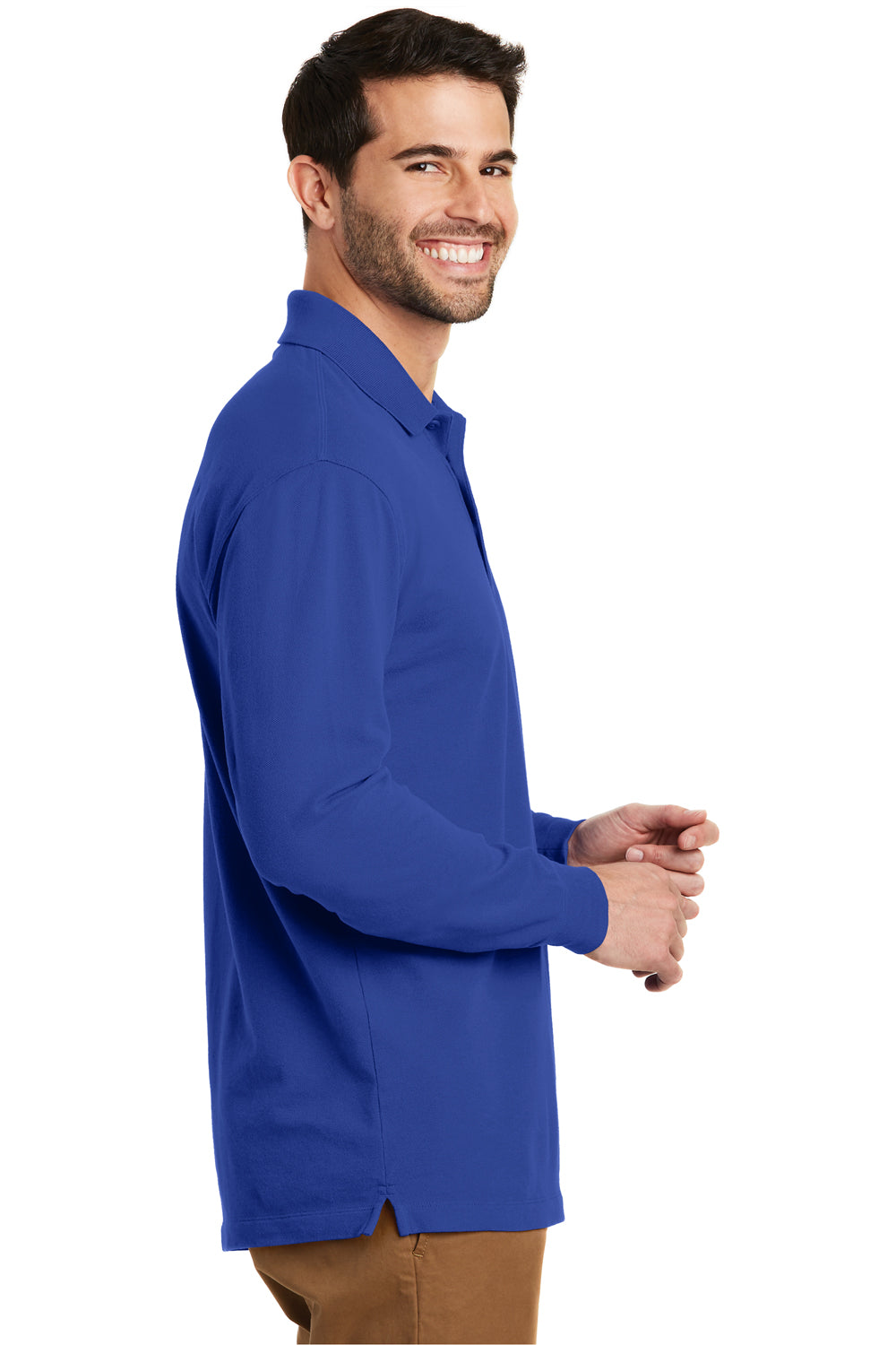 Port Authority K8000LS Mens Wrinkle Resistant Long Sleeve Polo Shirt True Royal Blue Model Side