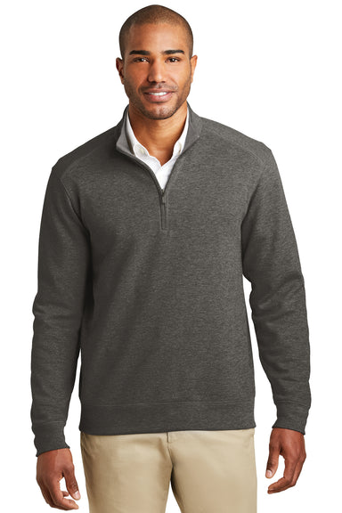 Port Authority K807 Mens 1/4 Zip Long Sleeve Sweater Heather Charcoal Grey Model Front