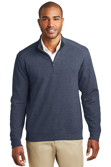 Port Authority K807 Mens 1/4 Zip Long Sleeve Sweater Heather Estate Blue Model Front