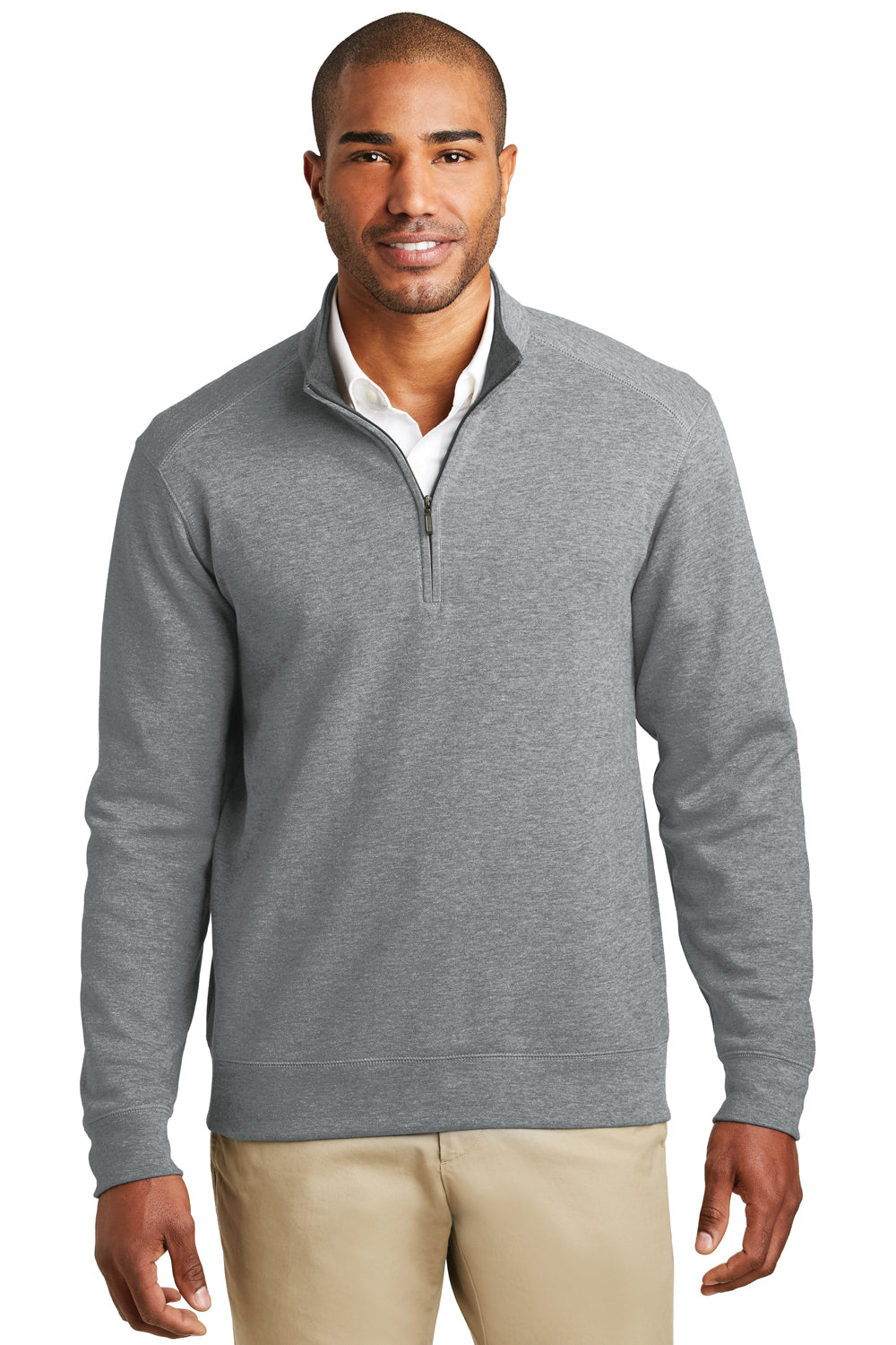 Port Authority K807 Mens 1/4 Zip Long Sleeve Sweater Heather Medium Grey Model Front