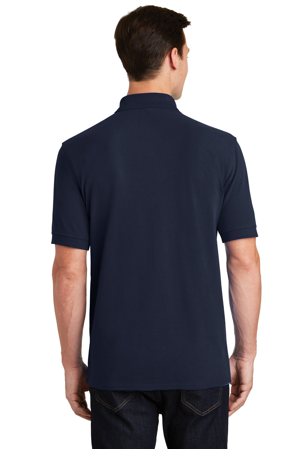 Port & Company KP1500 Mens Stain Resistant Short Sleeve Polo Shirt Deep Navy Blue Model Back