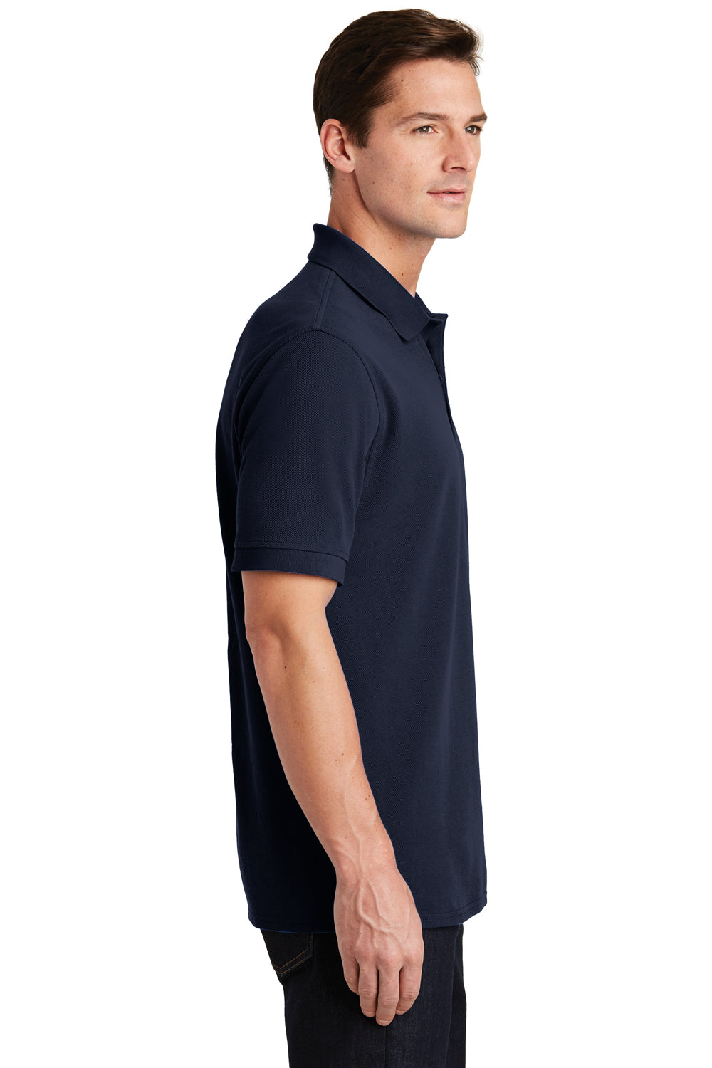 Port & Company KP1500 Mens Stain Resistant Short Sleeve Polo Shirt Deep Navy Blue Model Side