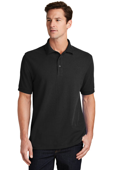 Port & Company KP1500 Mens Stain Resistant Short Sleeve Polo Shirt Jet Black Model Front