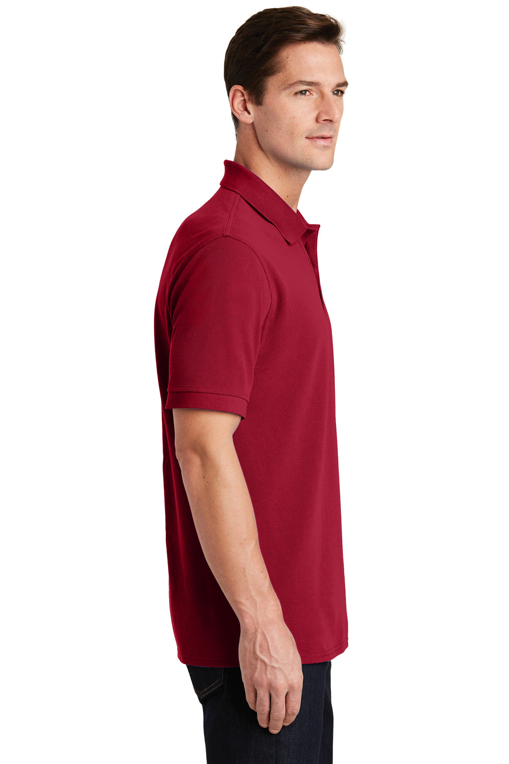 Port & Company KP1500 Mens Stain Resistant Short Sleeve Polo Shirt Red Model Side