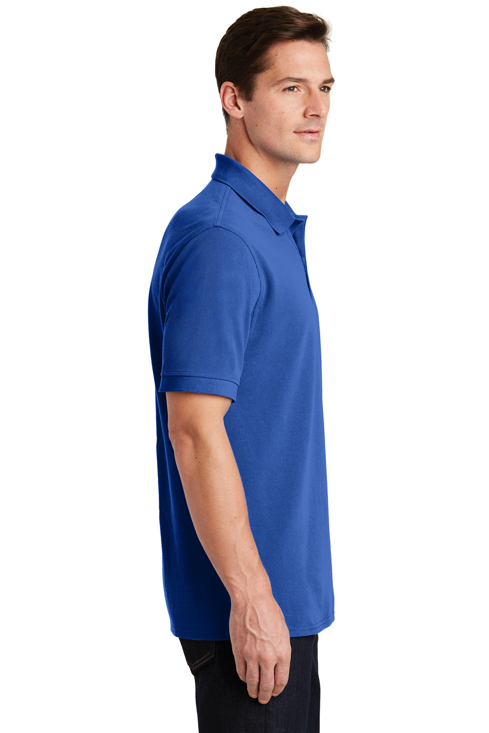 Port & Company KP1500 Mens Stain Resistant Short Sleeve Polo Shirt Royal Blue Model Side