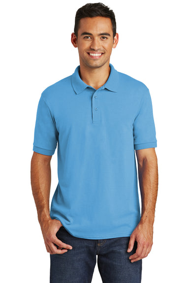 Port & Company KP55/KP55T Mens Core Stain Resistant Short Sleeve Polo Shirt Aquatic Blue Model Front