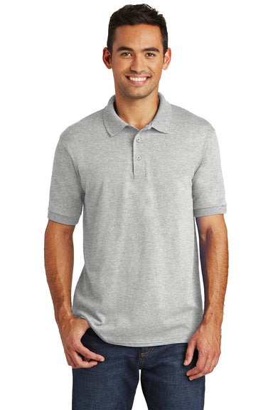 Port & Company KP55/KP55T Mens Core Stain Resistant Short Sleeve Polo Shirt Ash Grey Model Front