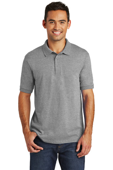 Port & Company KP55/KP55T Mens Core Stain Resistant Short Sleeve Polo Shirt Heather Grey Model Front