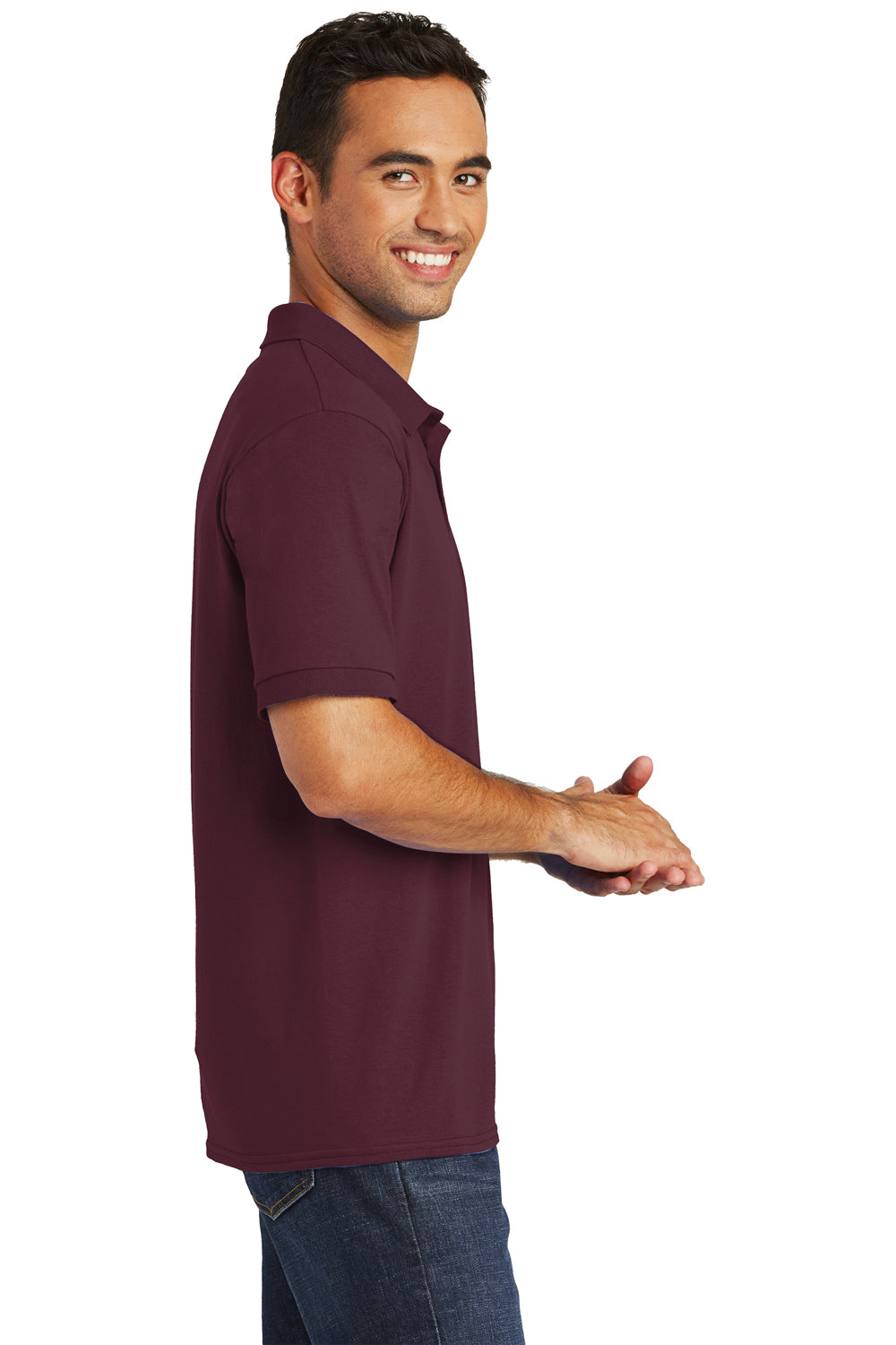 Port & Company KP55/KP55T Mens Core Stain Resistant Short Sleeve Polo Shirt Athletic Maroon Model Side