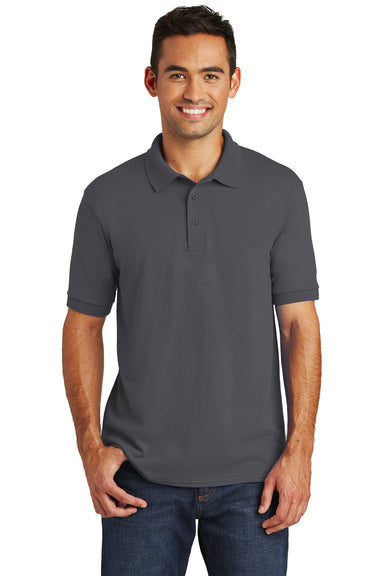 Port & Company KP55/KP55T Mens Core Stain Resistant Short Sleeve Polo Shirt Charcoal Grey Model Front