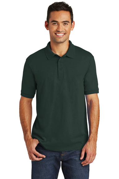 Port & Company KP55/KP55T Mens Core Stain Resistant Short Sleeve Polo Shirt Dark Green Model Front