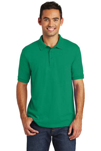 Port & Company KP55/KP55T Mens Core Stain Resistant Short Sleeve Polo Shirt Kelly Green Model Front