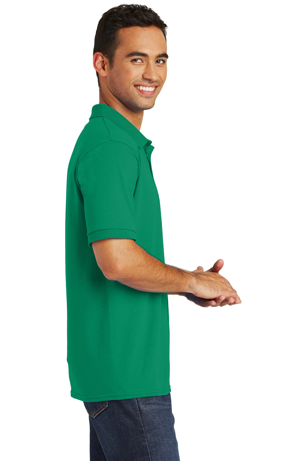 Port & Company KP55/KP55T Mens Core Stain Resistant Short Sleeve Polo Shirt Kelly Green Model Side