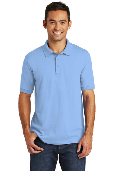 Port & Company KP55/KP55T Mens Core Stain Resistant Short Sleeve Polo Shirt Light Blue Model Front