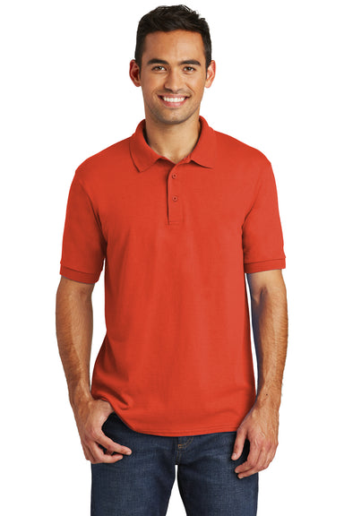 Port & Company KP55/KP55T Mens Core Stain Resistant Short Sleeve Polo Shirt Orange Model Front