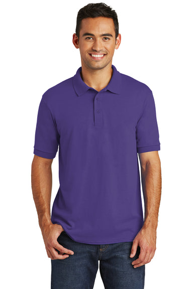 Port & Company KP55/KP55T Mens Core Stain Resistant Short Sleeve Polo Shirt Purple Model Front