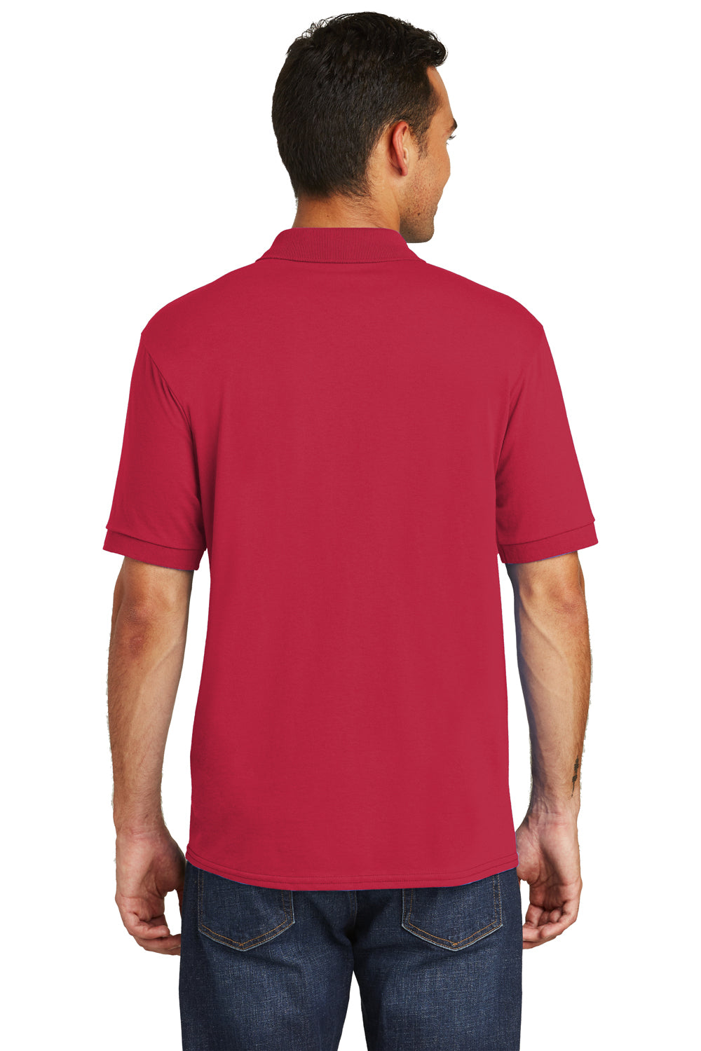 Port & Company KP55/KP55T Mens Core Stain Resistant Short Sleeve Polo Shirt Red Model Back