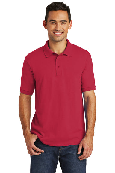 Port & Company KP55/KP55T Mens Core Stain Resistant Short Sleeve Polo Shirt Red Model Front