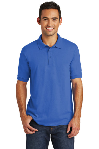 Port & Company KP55/KP55T Mens Core Stain Resistant Short Sleeve Polo Shirt Royal Blue Model Front