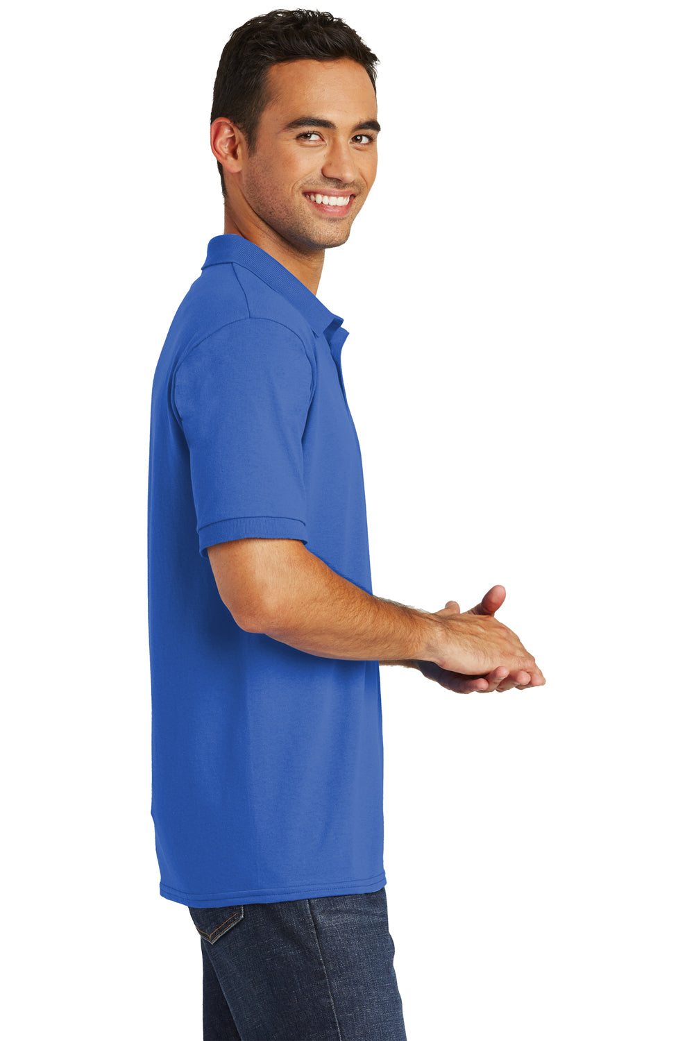 Port & Company KP55/KP55T Mens Core Stain Resistant Short Sleeve Polo Shirt Royal Blue Model Side