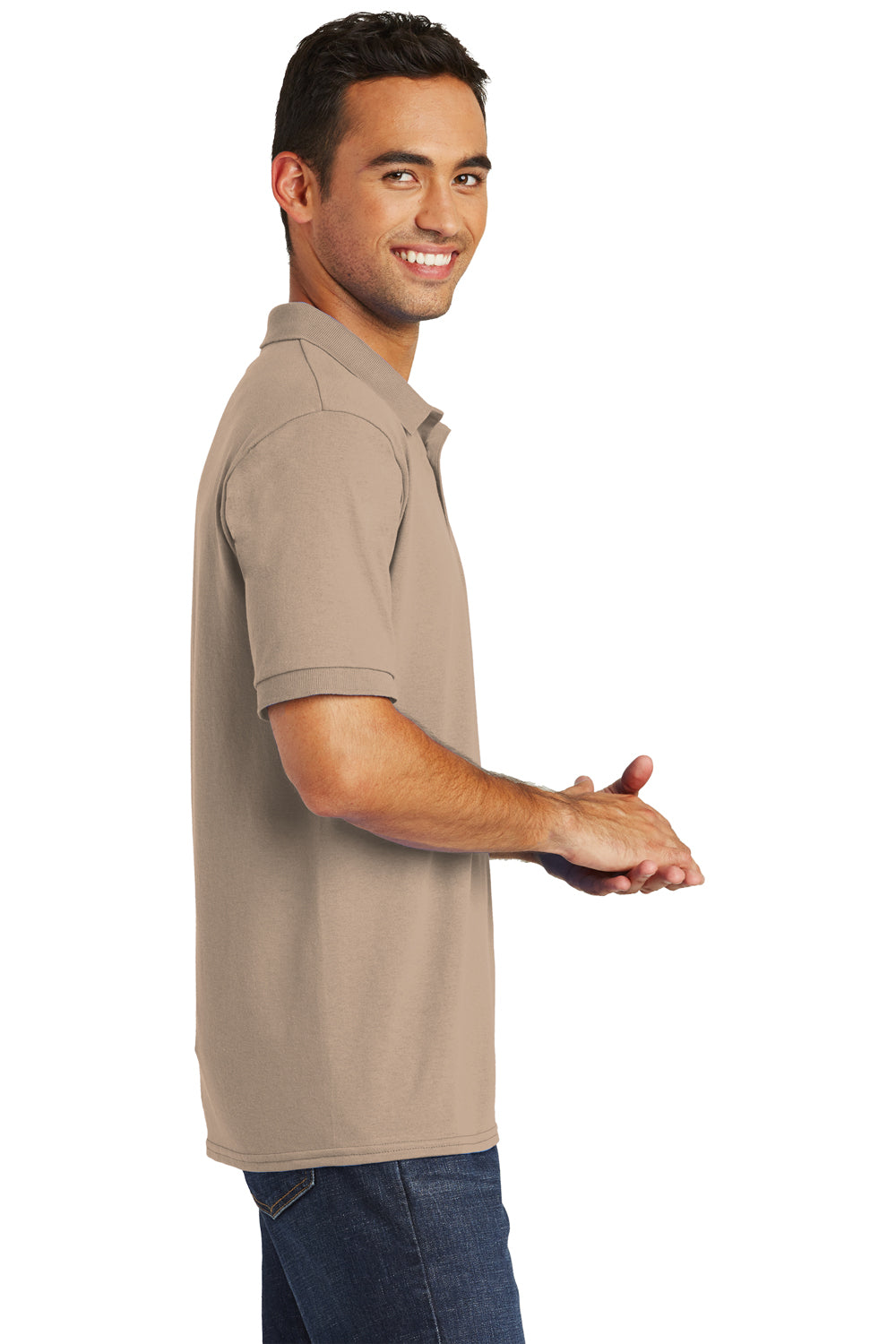 Port & Company KP55/KP55T Mens Core Stain Resistant Short Sleeve Polo Shirt Sand Model Side