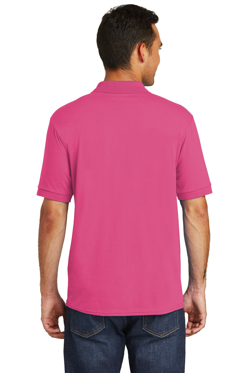 Port & Company KP55/KP55T Mens Core Stain Resistant Short Sleeve Polo Shirt Sangria Pink Model Back