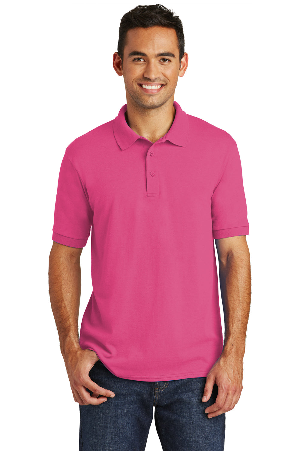 Port & Company KP55/KP55T Mens Core Stain Resistant Short Sleeve Polo Shirt Sangria Pink Model Front