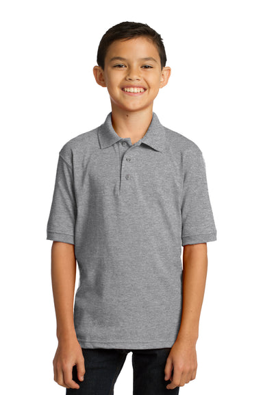 Port & Company KP55Y Youth Core Stain Resistant Short Sleeve Polo Shirt Heather Grey Model Front