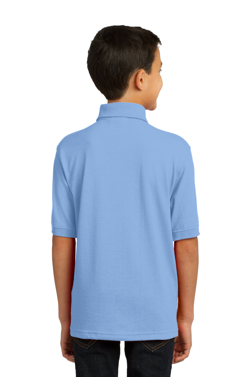 Port & Company KP55Y Youth Core Stain Resistant Short Sleeve Polo Shirt Light Blue Model Back