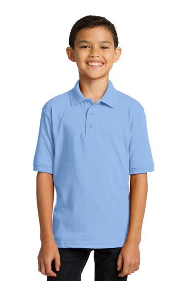 Port & Company KP55Y Youth Core Stain Resistant Short Sleeve Polo Shirt Light Blue Model Front