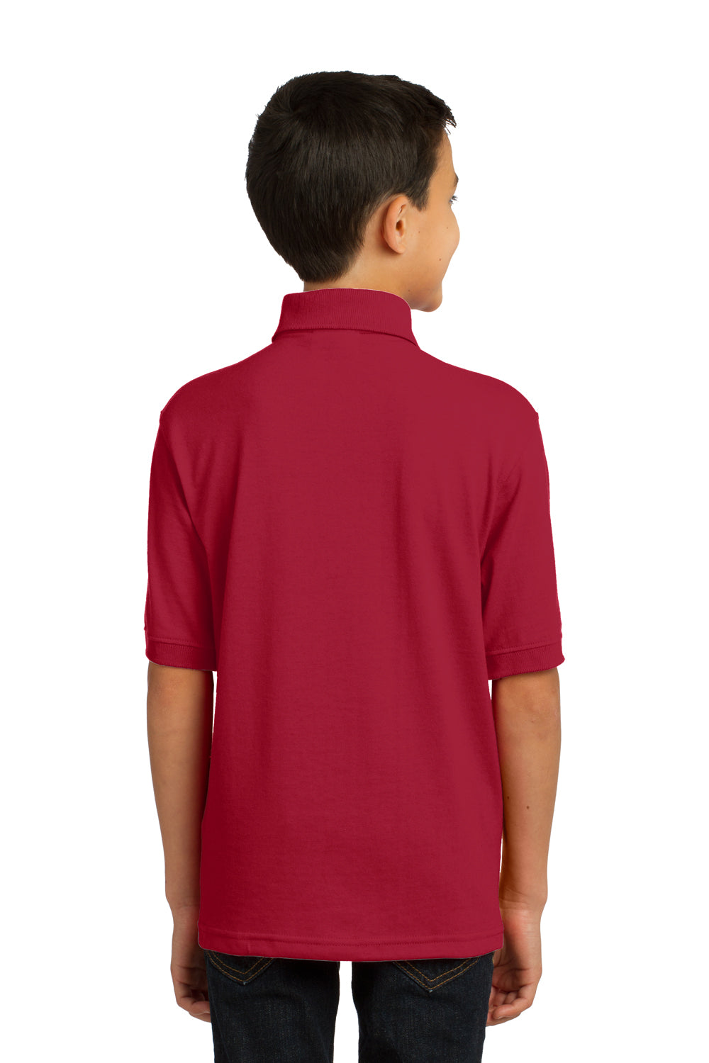 Port & Company KP55Y Youth Core Stain Resistant Short Sleeve Polo Shirt Red Model Back