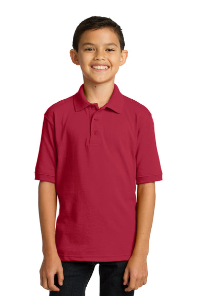 Port & Company KP55Y Youth Core Stain Resistant Short Sleeve Polo Shirt Red Model Front