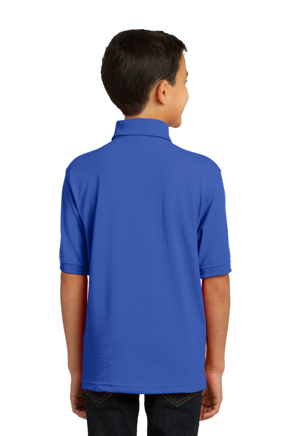 Port & Company KP55Y Youth Core Stain Resistant Short Sleeve Polo Shirt Royal Blue Model Back