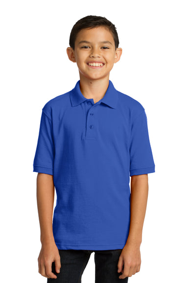 Port & Company KP55Y Youth Core Stain Resistant Short Sleeve Polo Shirt Royal Blue Model Front