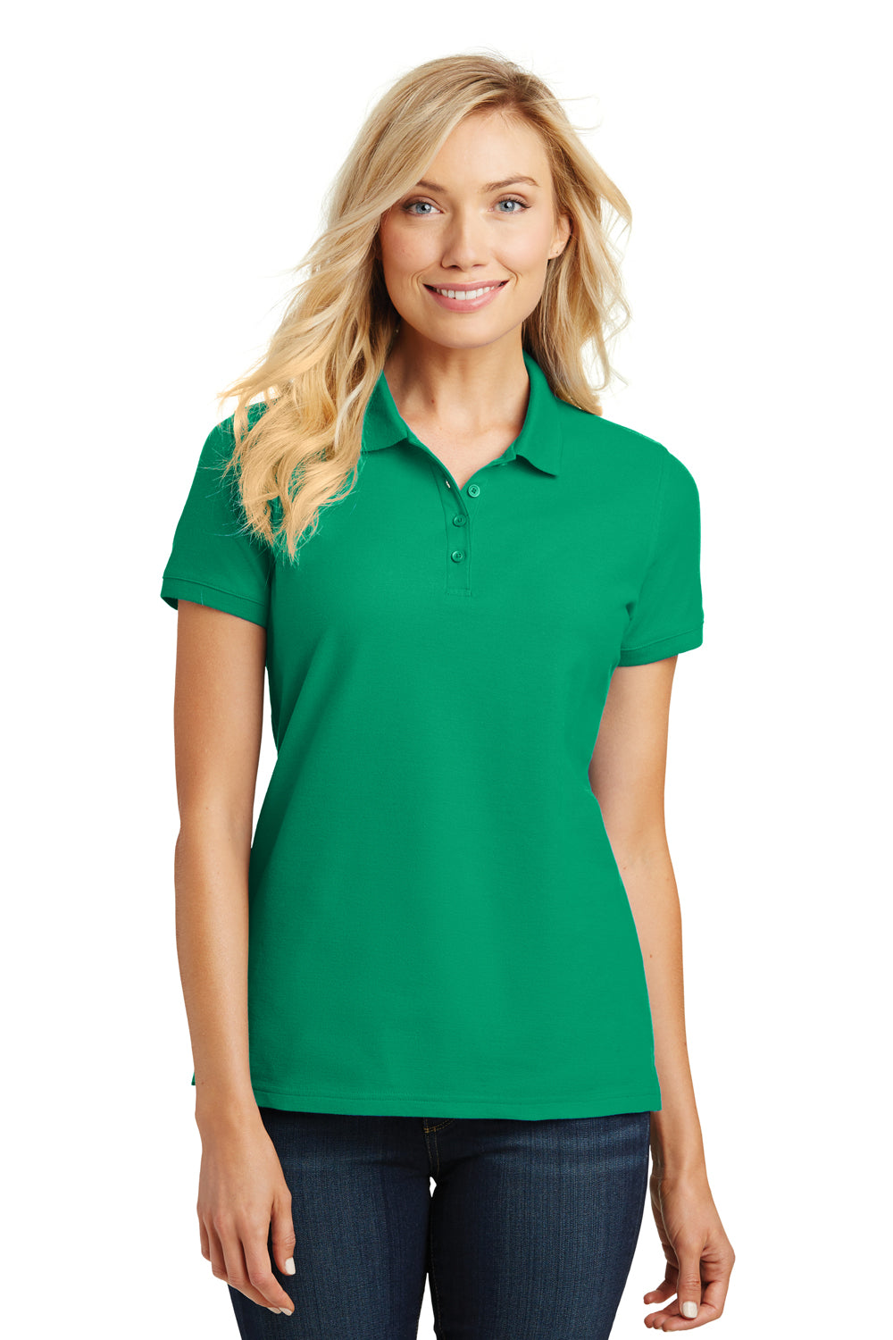 Port Authority L100 Womens Core Classic Short Sleeve Polo Shirt Bright Kelly Green Model Front