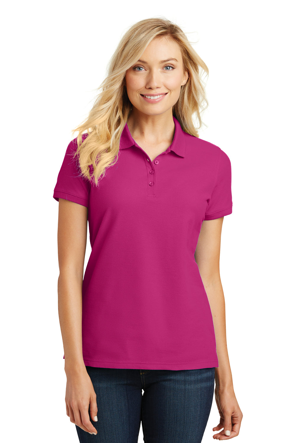 Port Authority L100 Womens Core Classic Short Sleeve Polo Shirt Azalea Pink Model Front