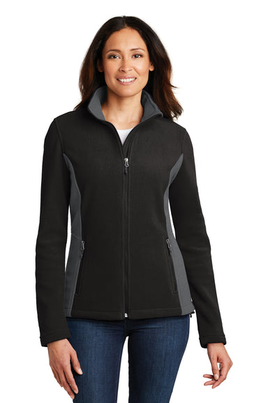 Port Authority L216 Womens Full Zip Fleece Jacket Black/Battleship Grey Model Front