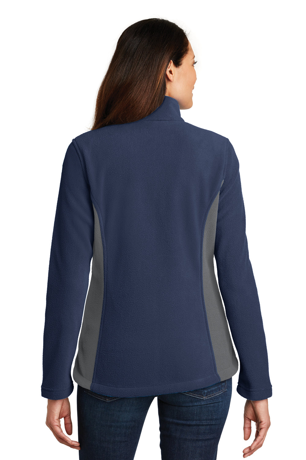 Port Authority L216 Womens Full Zip Fleece Jacket True Navy Blue/Battleship Grey Model Back