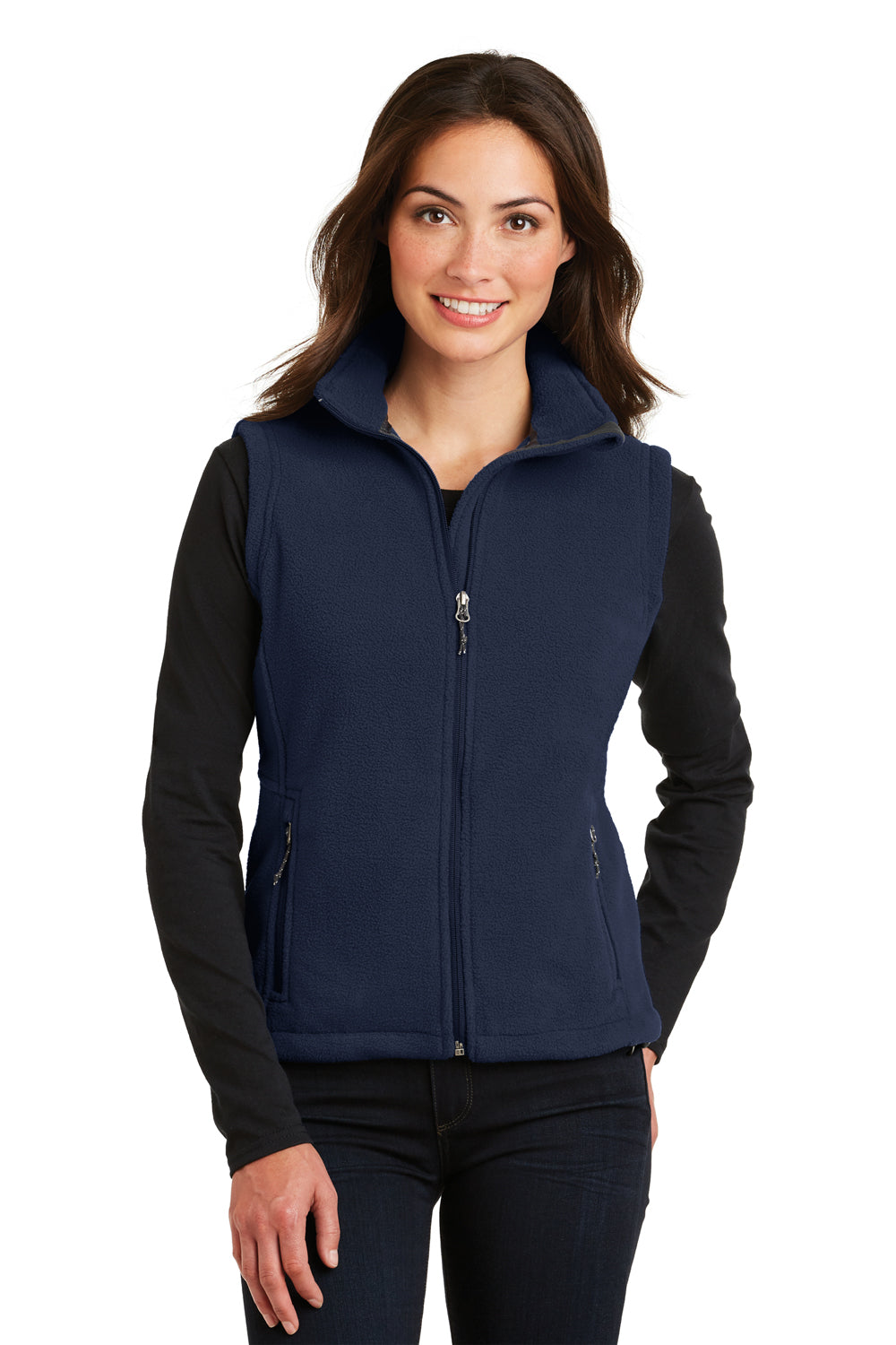 Port Authority L219 Womens Full Zip Fleece Vest True Navy Blue Model Front