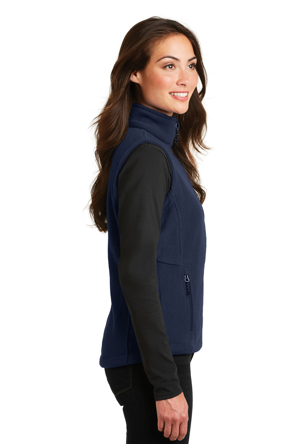 Port Authority L219 Womens Full Zip Fleece Vest True Navy Blue Model Side