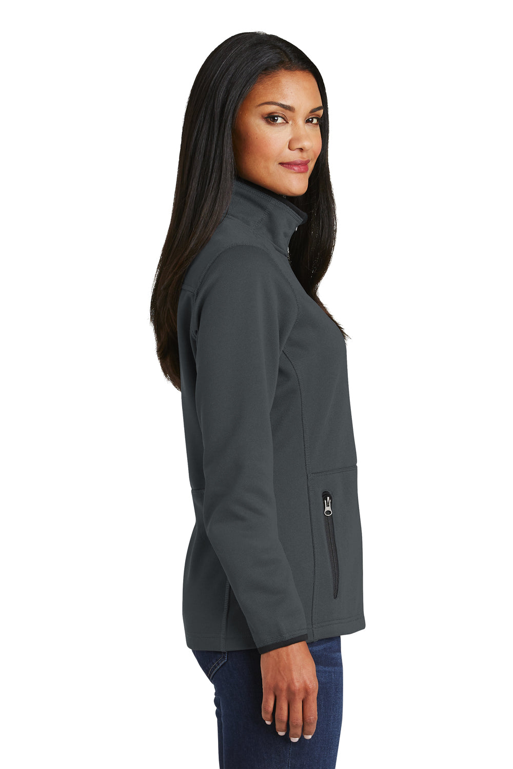 Port Authority L222 Womens Full Zip Fleece Jacket Graphite Grey Model Side