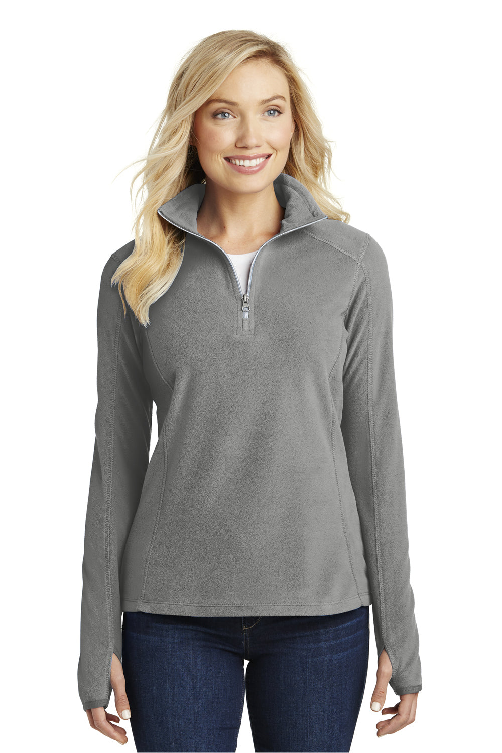 Port Authority L224 Womens Pill Resistant Microfleece 1/4 Zip Sweatshirt Pearl Grey Model Front