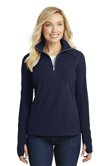 Port Authority L224 Womens Pill Resistant Microfleece 1/4 Zip Sweatshirt True Navy Blue Model Front