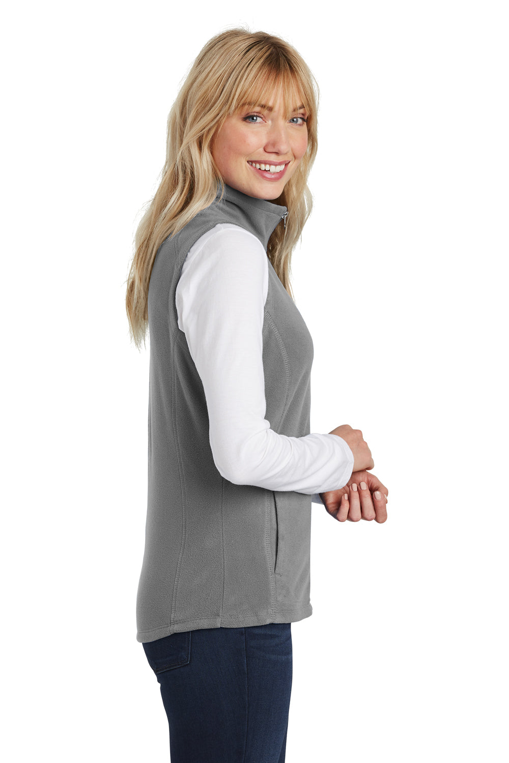 Port Authority L226 Womens Pill Resistant Microfleece Full Zip Vest Pearl Grey Model Side