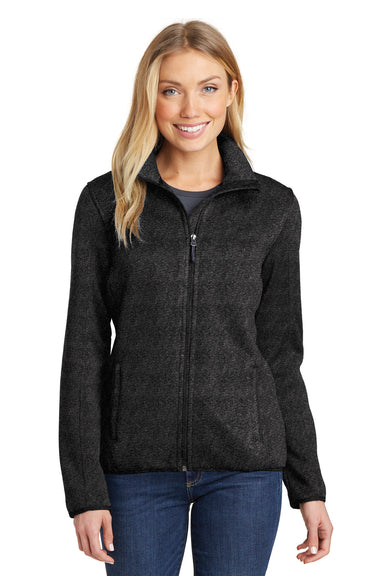 Port Authority L232 Womens Full Zip Sweater Fleece Jacket Heather Black Model Front