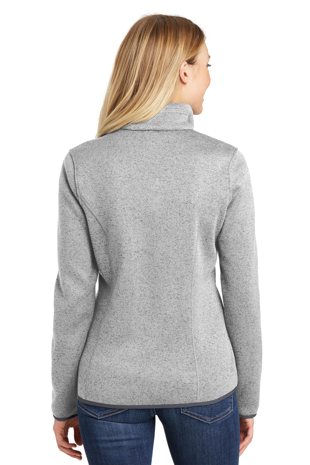 Port Authority L232 Womens Full Zip Sweater Fleece Jacket Heather Grey Model Back