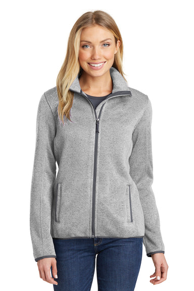 Port Authority L232 Womens Full Zip Sweater Fleece Jacket Heather Grey Model Front